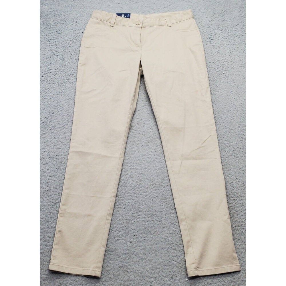 IZOD Chino Pants Women Size 11 Brown Solid Easy Care Stretch Flat Front Slim Fit